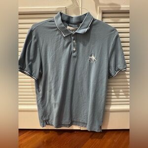 Original Penguin Polo Shirt Mens L Blue Cotton Logo Short Sleeve Classic